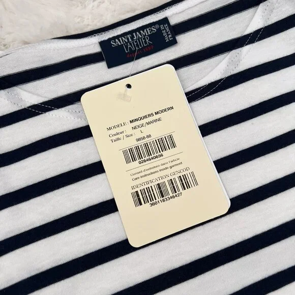 NWT - Saint James Minquiers Unisex Stripe T-shirts - Neige/Marine⚓ - Picture 3 of 4